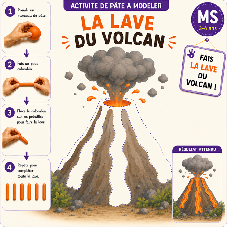 La lave du volcan - Activité pâte à modeler MS 3-4 ans