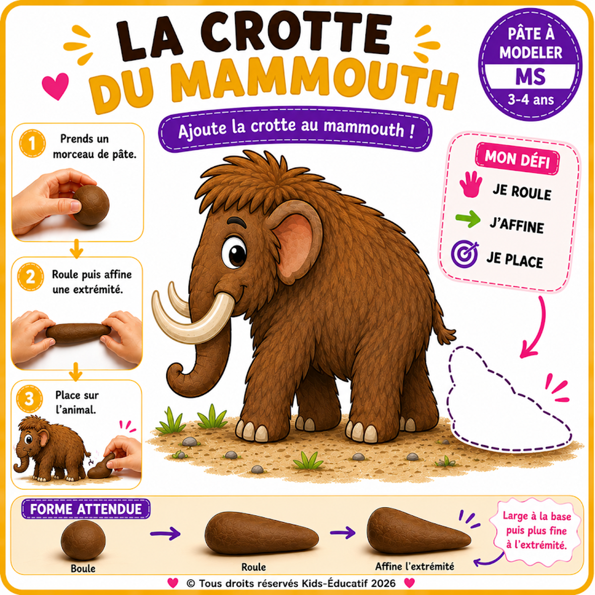 La crotte du mammouth - carte pâte à modeler MS 3-4 ans