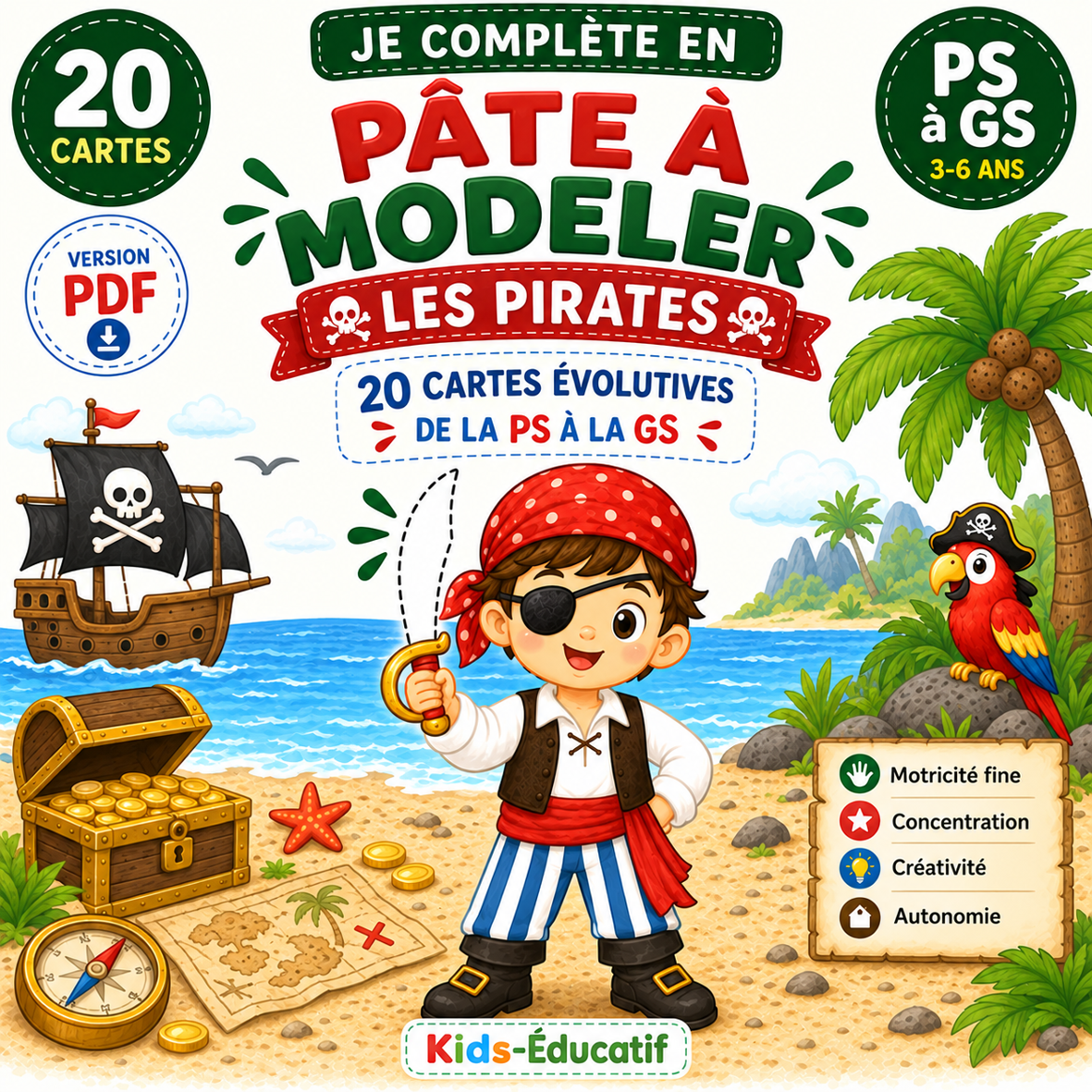 Couverture : 20 cartes pâte à modeler pirates, PS à GS, version PDF