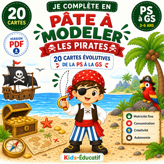 Couverture : 20 cartes pâte à modeler pirates, PS à GS, version PDF