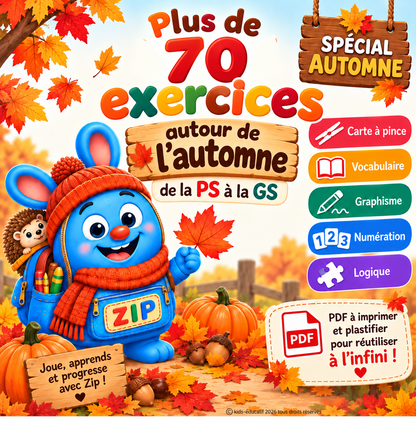 Couverture du PDF de plus de 70 exercices autour de l’automne pour la maternelle