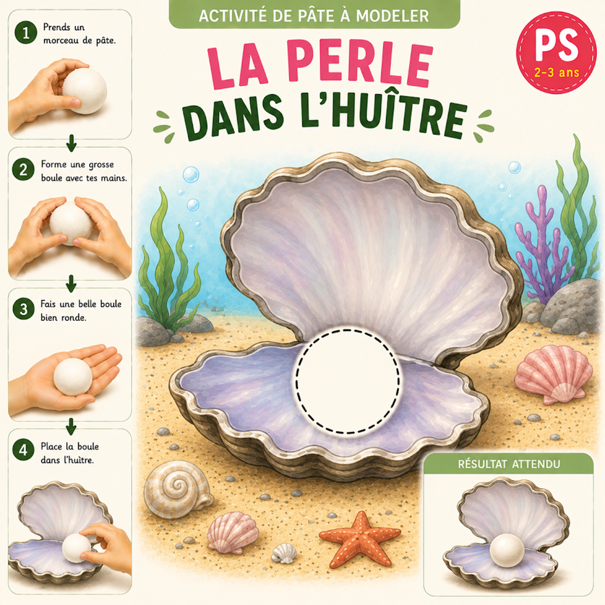 La Perle dans l'Huître - Fiche pâte à modeler PS 2-3 ans