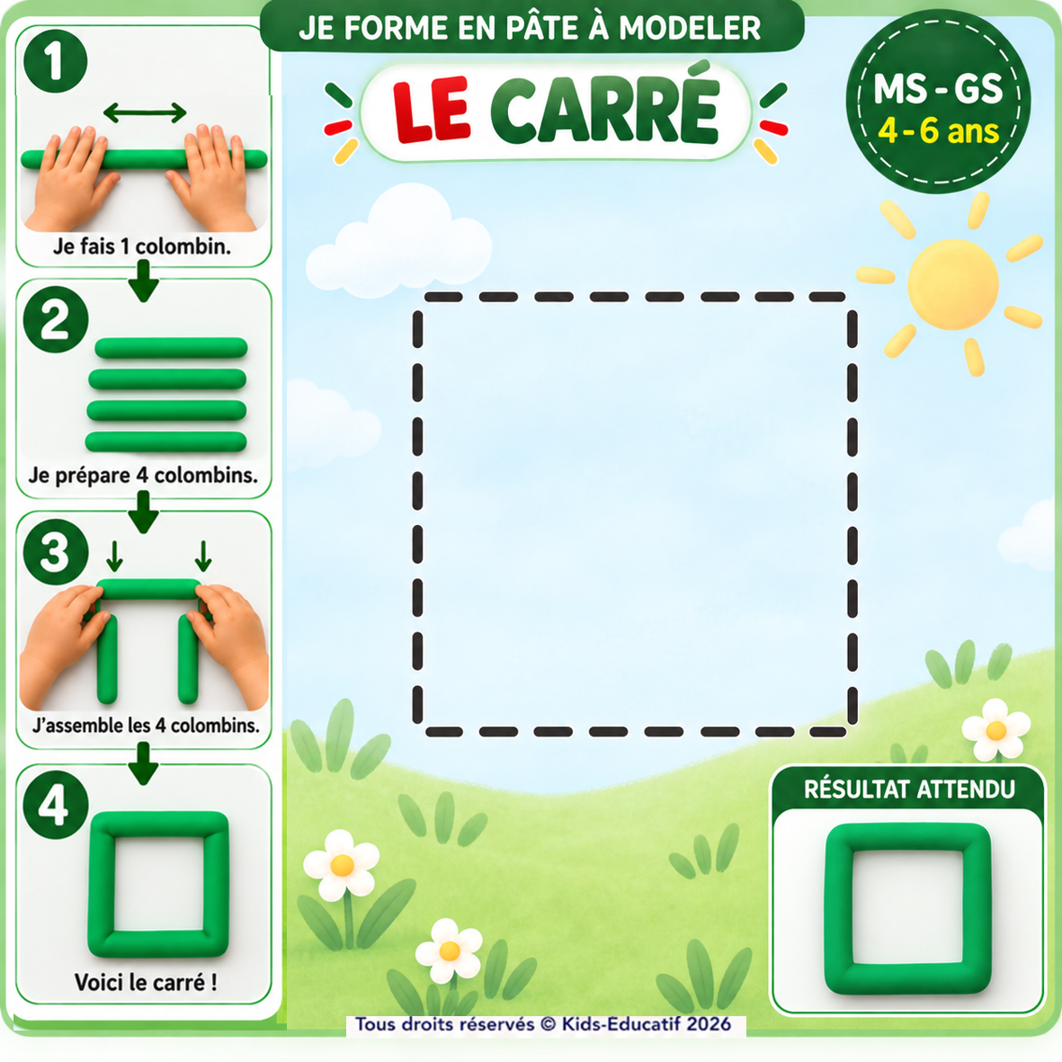 Fiche MS-GS : former un carré avec quatre colombins de pâte à modeler