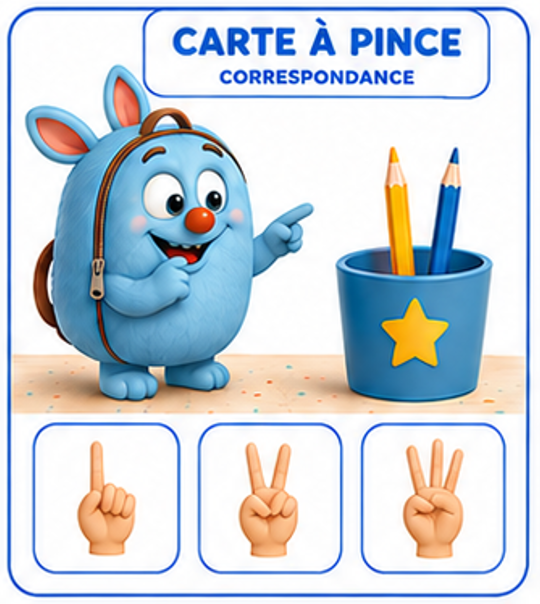 Carte à pince de numération maternelle sur la correspondance entre nombres et quantités