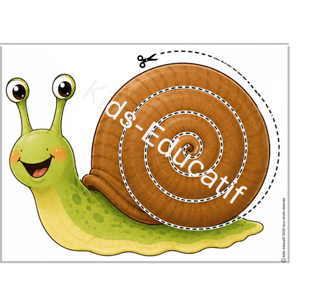Activité de découpage d’un escargot pour enfants de maternelle
