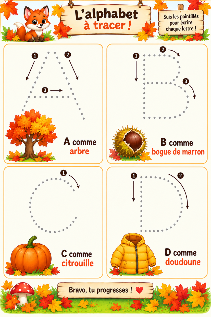 Exercice d’alphabet à tracer pour enfants de Grande Section
