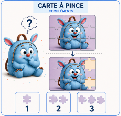 Carte à pince de numération maternelle sur les compléments et les pièces de puzzle
