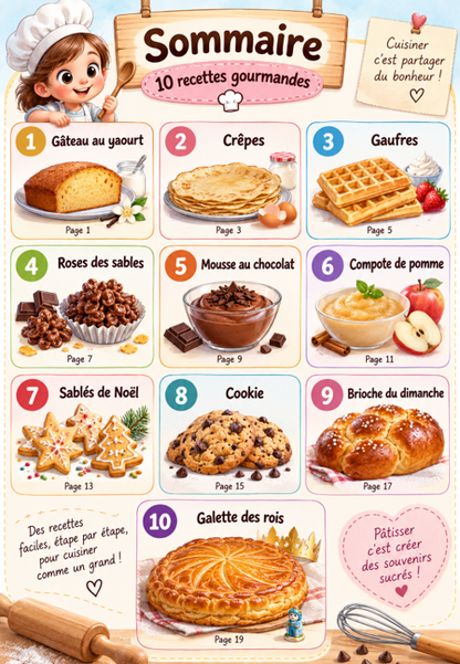 Sommaire illustré des recettes du livret de cuisine pour enfants dès 3 ans