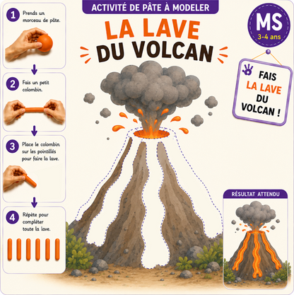 La lave du volcan - Activité pâte à modeler MS 3-4 ans