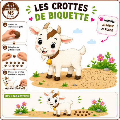 Les crottes de Biquette - carte pâte à modeler MS 3-4 ans