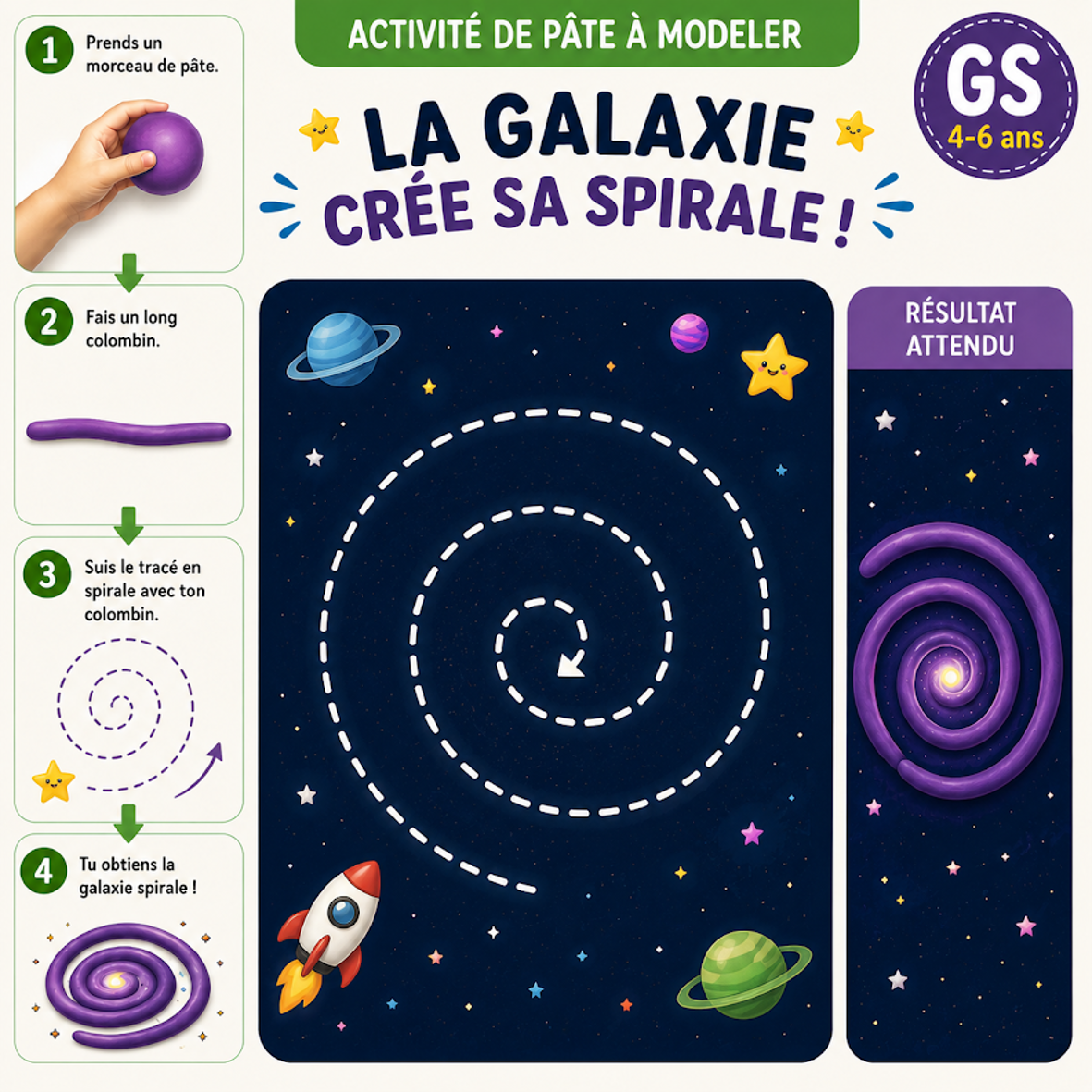 La Galaxie Crée sa Spirale - Fiche pâte à modeler GS 4-6 ans