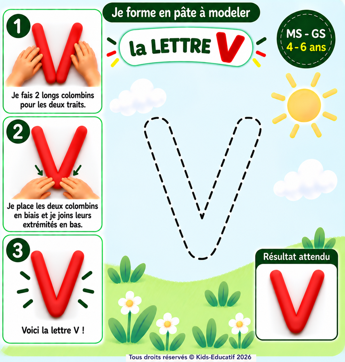 Fiche MS-GS : former la lettre V avec deux colombins de pâte à modeler
