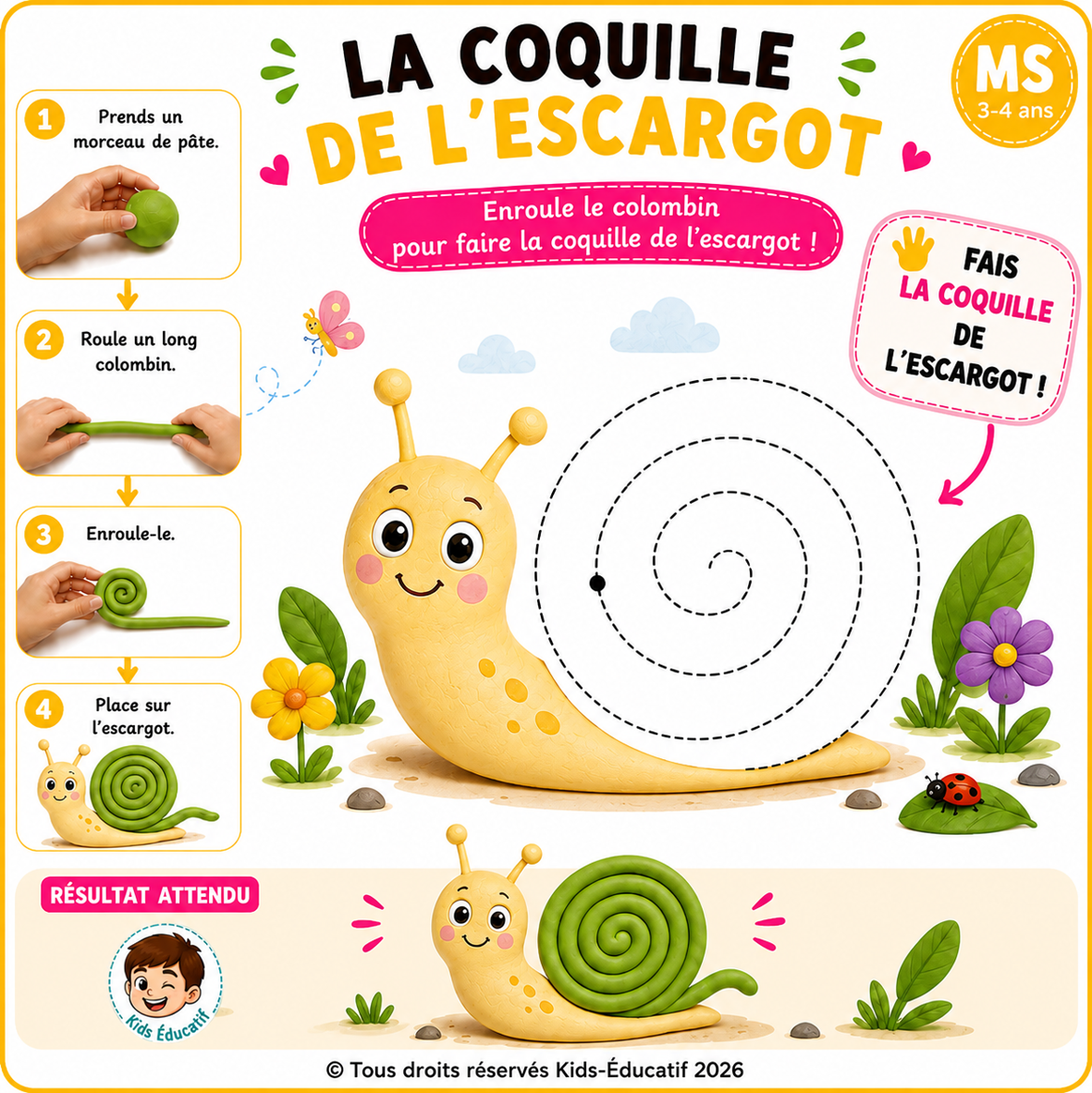 La coquille de l'escargot - carte pâte à modeler MS 3-4 ans