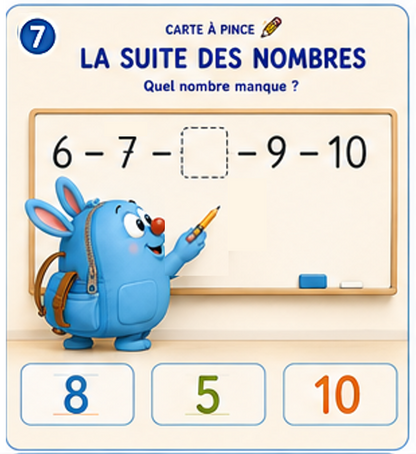 Carte à pince de numération maternelle sur la suite des nombres