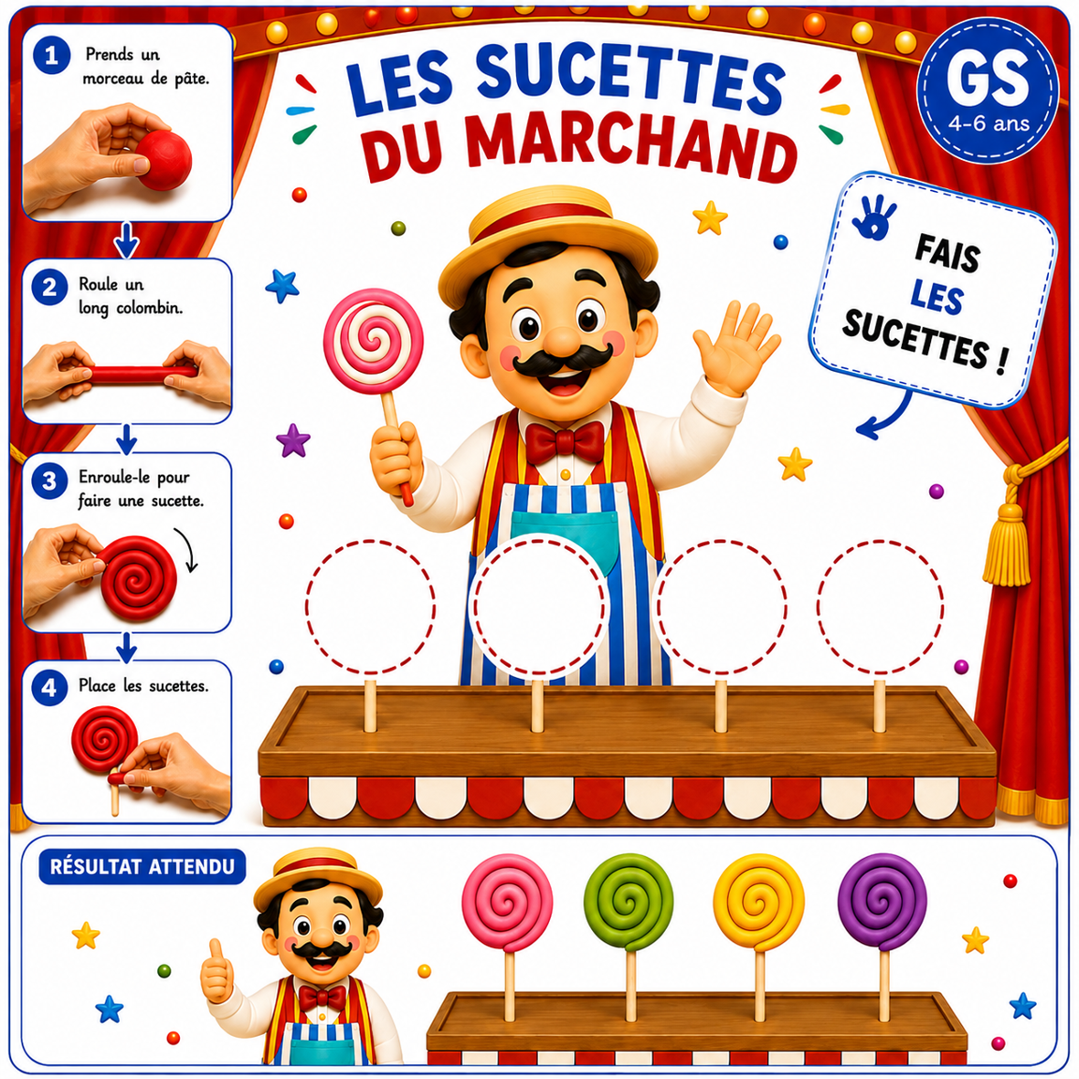 Les sucettes du marchand – Fiche pâte à modeler GS 4-6 ans
