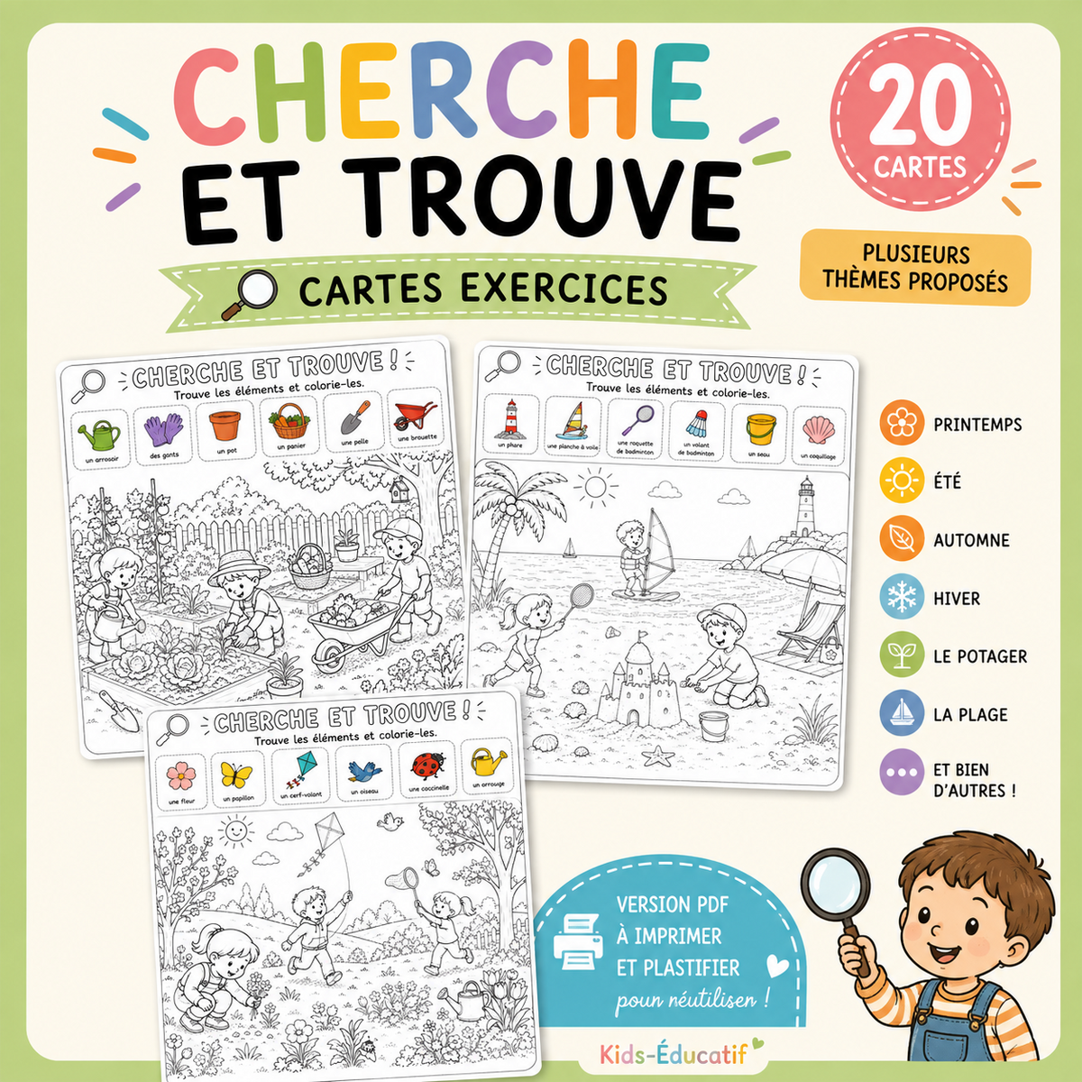 Aperçu de 20 cartes Cherche et trouve à imprimer pour enfants