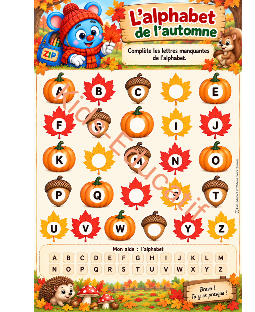 Exercice sur l’alphabet de l’automne pour enfants de maternelle