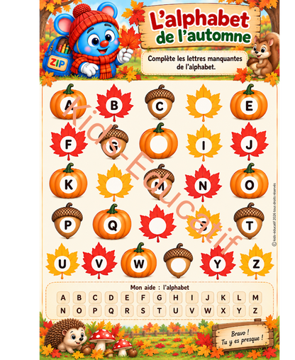 Exercice sur l’alphabet de l’automne pour enfants de maternelle