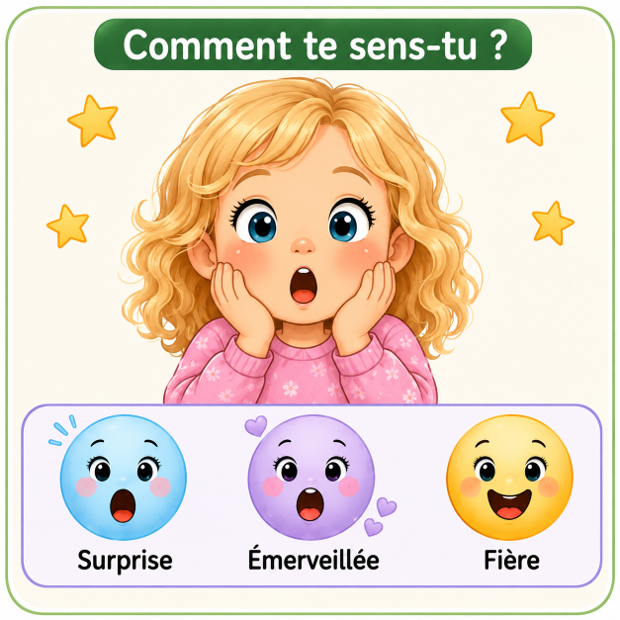 Carte à pince PDF sur les émotions surprise, émerveillement et fierté pour enfants