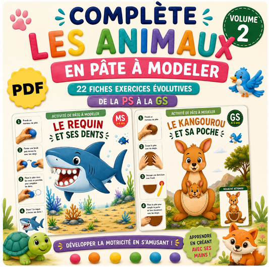 Complète les Animaux en Pâte à Modeler Volume 2 - 22 fiches PDF