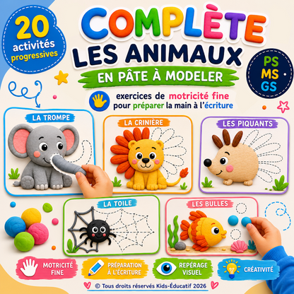 Complète les animaux en pâte à modeler - 20 activités progressives PS MS GS