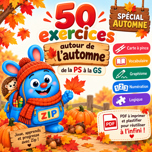 Couverture du PDF de plus de 50 exercices autour de l’automne pour la maternelle
