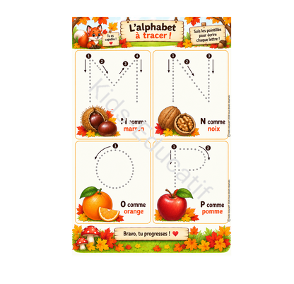 Exercice de graphisme pour tracer les lettres sur le thème de l’automne