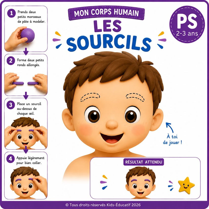 Les sourcils - carte pâte à modeler corps humain PS 2-3 ans