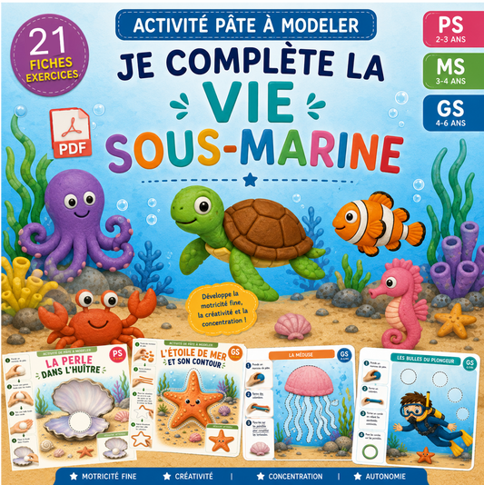 Je Complète la Vie Sous-Marine en Pâte à Modeler - 21 fiches PDF PS à GS