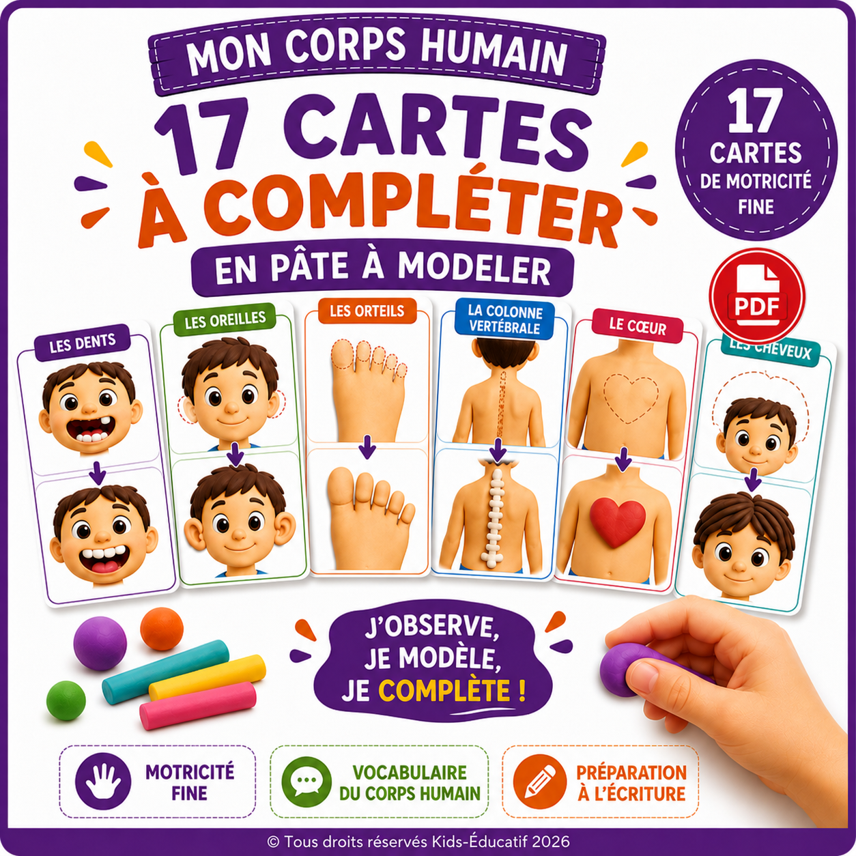 Mon corps humain - 17 cartes à compléter en pâte à modeler PDF