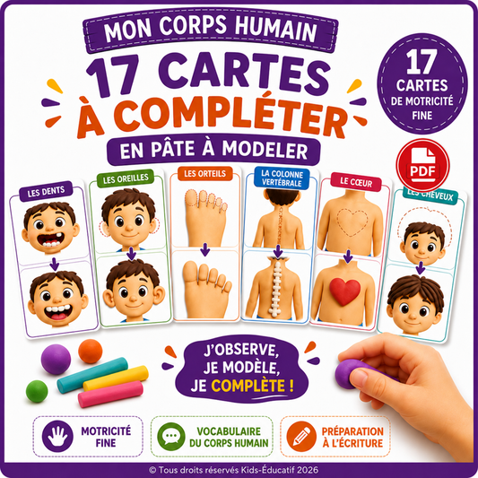 Mon corps humain - 17 cartes à compléter en pâte à modeler PDF