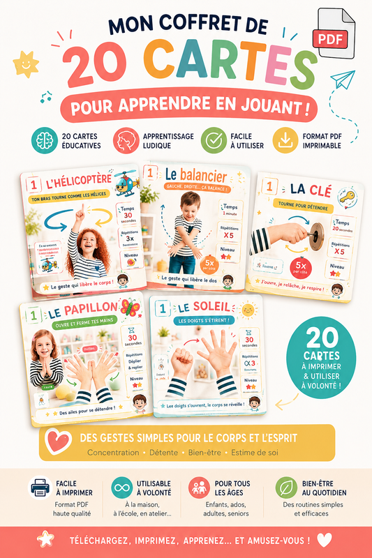 20 cartes exercices – Petites Mains | PDF à imprimer | Format 10x10 cm + A5 pour affichage