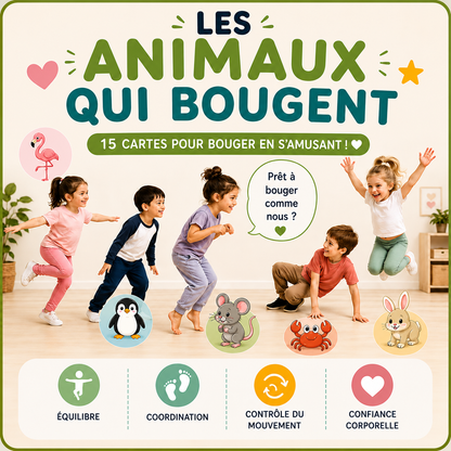Les animaux qui bougent – 15 cartes exercices de motricité globale