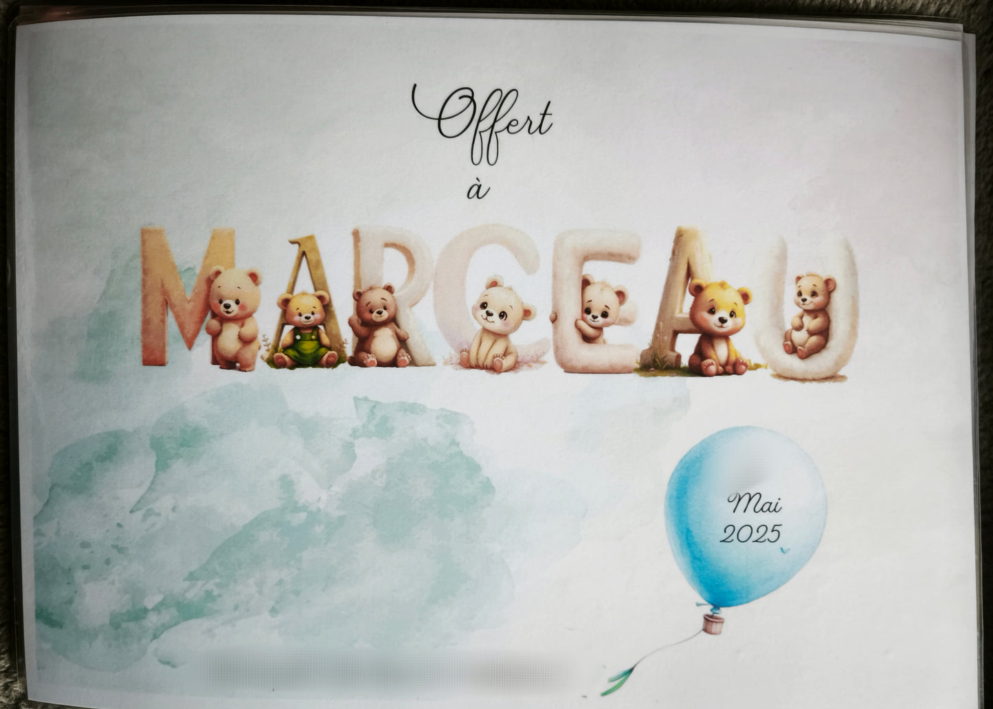 LIvret personnalisé "cadeau de Naissance jusqu'à 18 mois ,thème ourson