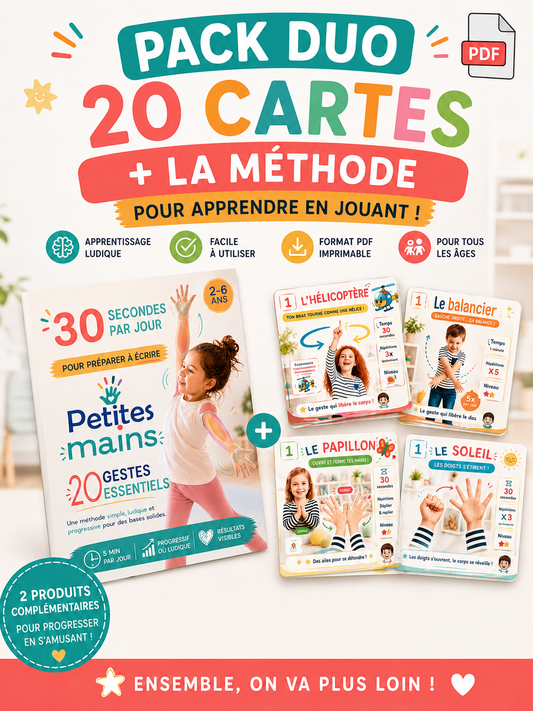 Pack Duo Petites Mains – Méthode PDF + 20 Cartes Exercices